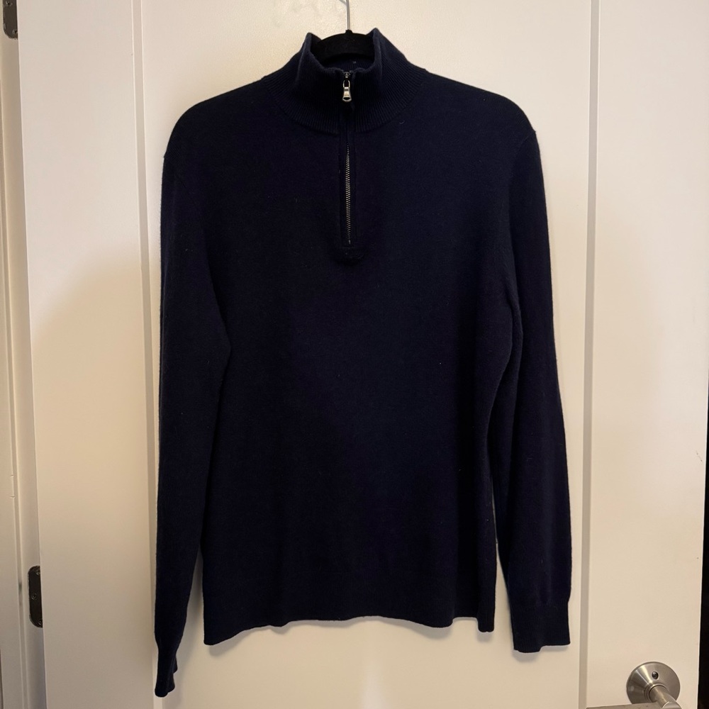 J. Crew Men's Dark Blue Quarter Zip - 100% Cashmere (Medium)
